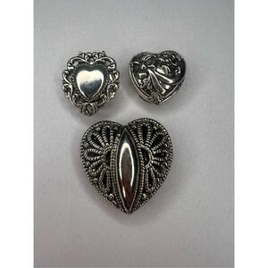 Vintage Heart Clothing Button Covers Set of 3 Silver Tone Embellished Jewelry